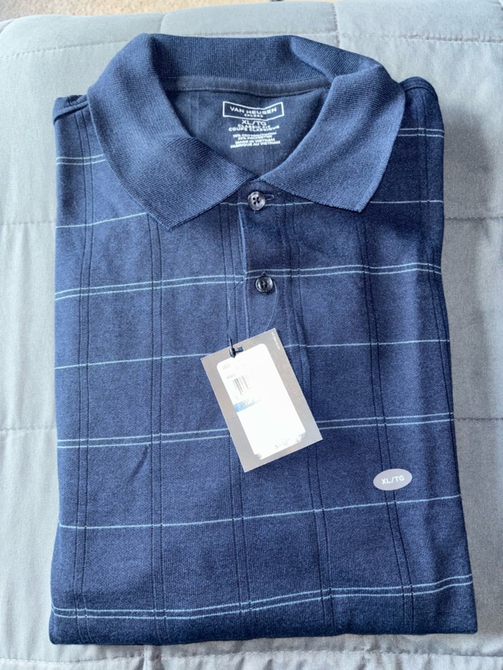 Van Heusen Men's Navy Plaid Polo Shirt